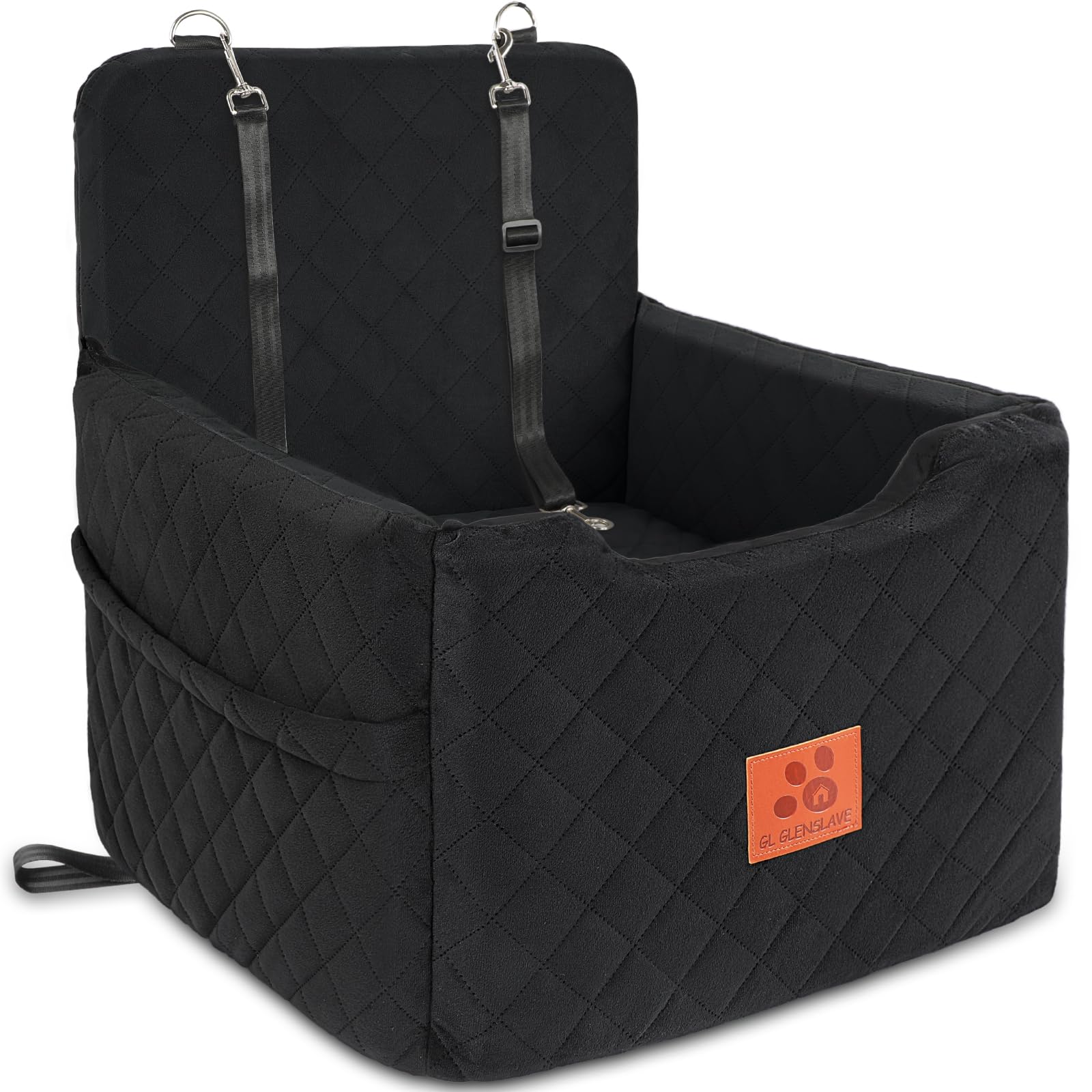 GL GLENSLAVE Hundeautositz für kleine/mittlere Hunde unter 15 Kgs,Hundesitzerhöhungen,Abnehmbarer und waschbarer Haustierautositz,Hundebett mit 2 Sicherheitsgurten