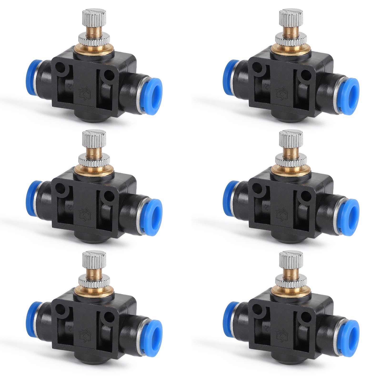 EFUTURETIME 6 x Raccord Pneumatique 8mm Vanne de Régulation de Débit d'Air, Vanne Raccords Pneumatique Droite Unidirectionnel Connecteur Rapide Push-In (SA8)