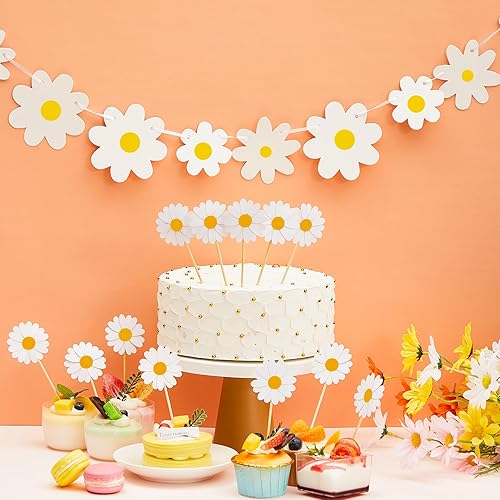 Miniatura 2 de Henoyso Paquete de 5 decoraciones de margaritas bohemias para fiesta, guirnalda de margaritas con recortes de flores hippie para verano, boda,