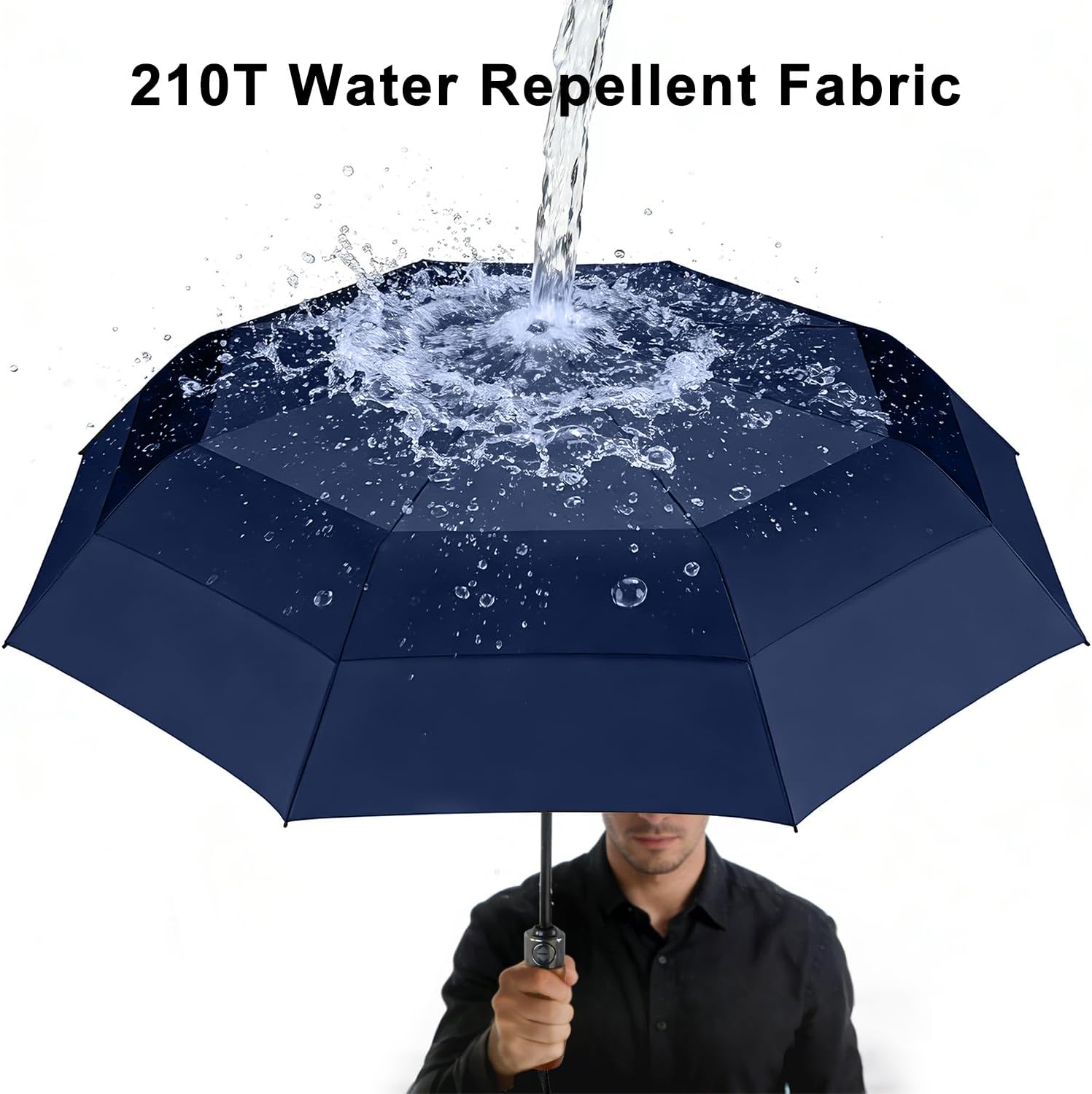 Windproof Golf Umbrella Large 54 Inch Folding Auto Open Close Wood Handle