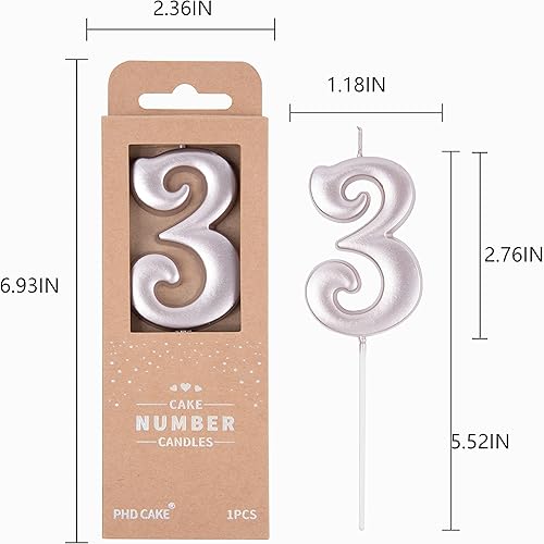 Miniatura 4 de PHD CAKE Velas de Cumpleaños de 7 cm Elegantes de Oro Rosa con Número 3, Velas con Número de Oro Rosa, Velas Numéricas para Pastel, Decoración para