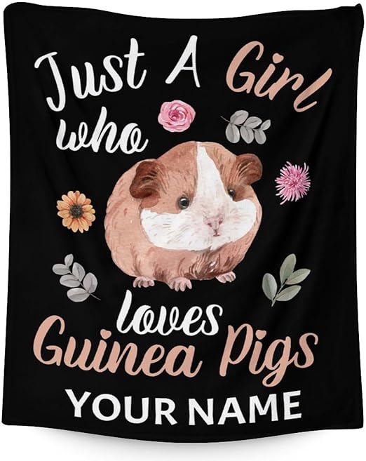 Personalized Guinea Pig Blanket Gifts with Name - 60x80 Inches Cute Throw for Girls - Black Soft Fuzzy Blankets for Bed, Couch & Living Room