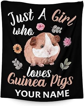 Personalized Guinea Pig Blanket Gifts with Name - 60x80 Inches Cute Throw for Girls - Black Soft Fuzzy Blankets for Bed, Couch & Living Room