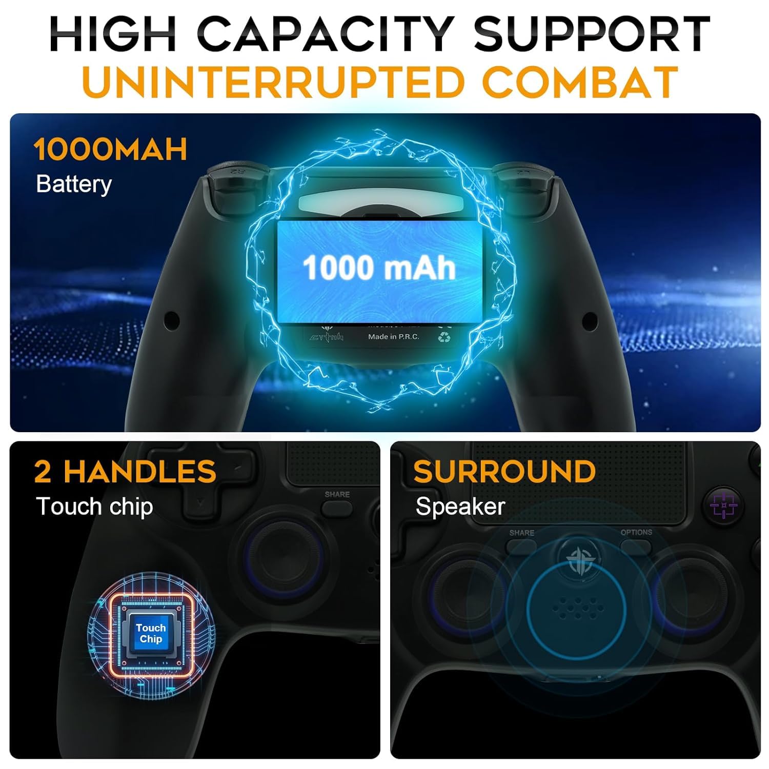 citnh 2 Pack Wireless Controller for PS4,Compatible with PS4/Slim/Pro/PC,Double Shock 6-Axis Motion Sensor,Built-in Speaker & Headphone Jack - Image 6