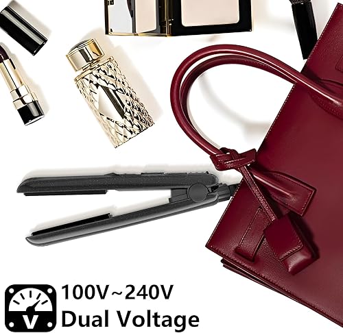 Miniatura 5 de Mini plancha plana, alisador de pelo pequeño de turmalina de cerámica para cabello cortoflequillo, alisador de pelo de viaje de doble voltaje, mini