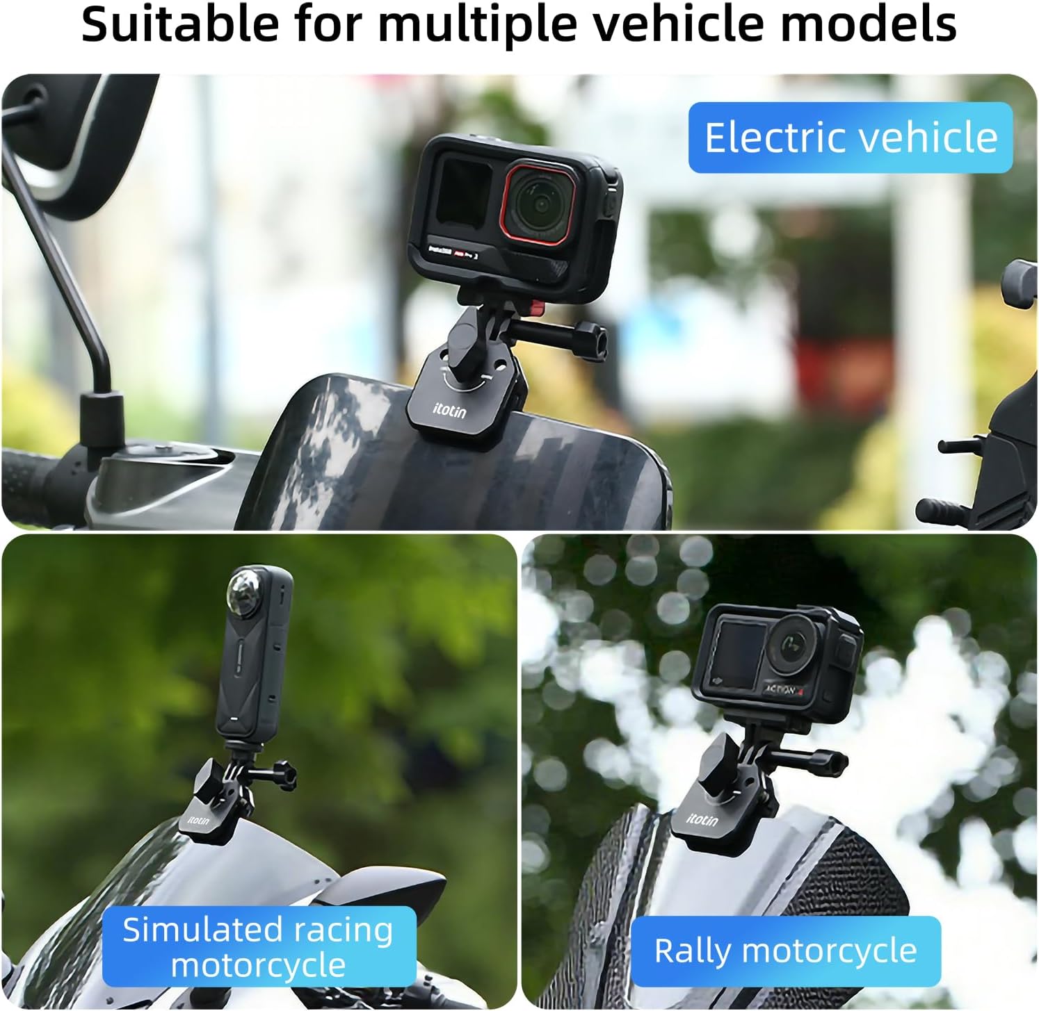 Motorcycle Windshield Clip Action Camera Mount, Aluminum Alloy Motorbike Windscreen Clamp Mount Compatible for GoPro Hero 13/12/11/10/9 DJI Osmo Action 5 Pro/4/3 Insta360 X5/X4/X3/X2