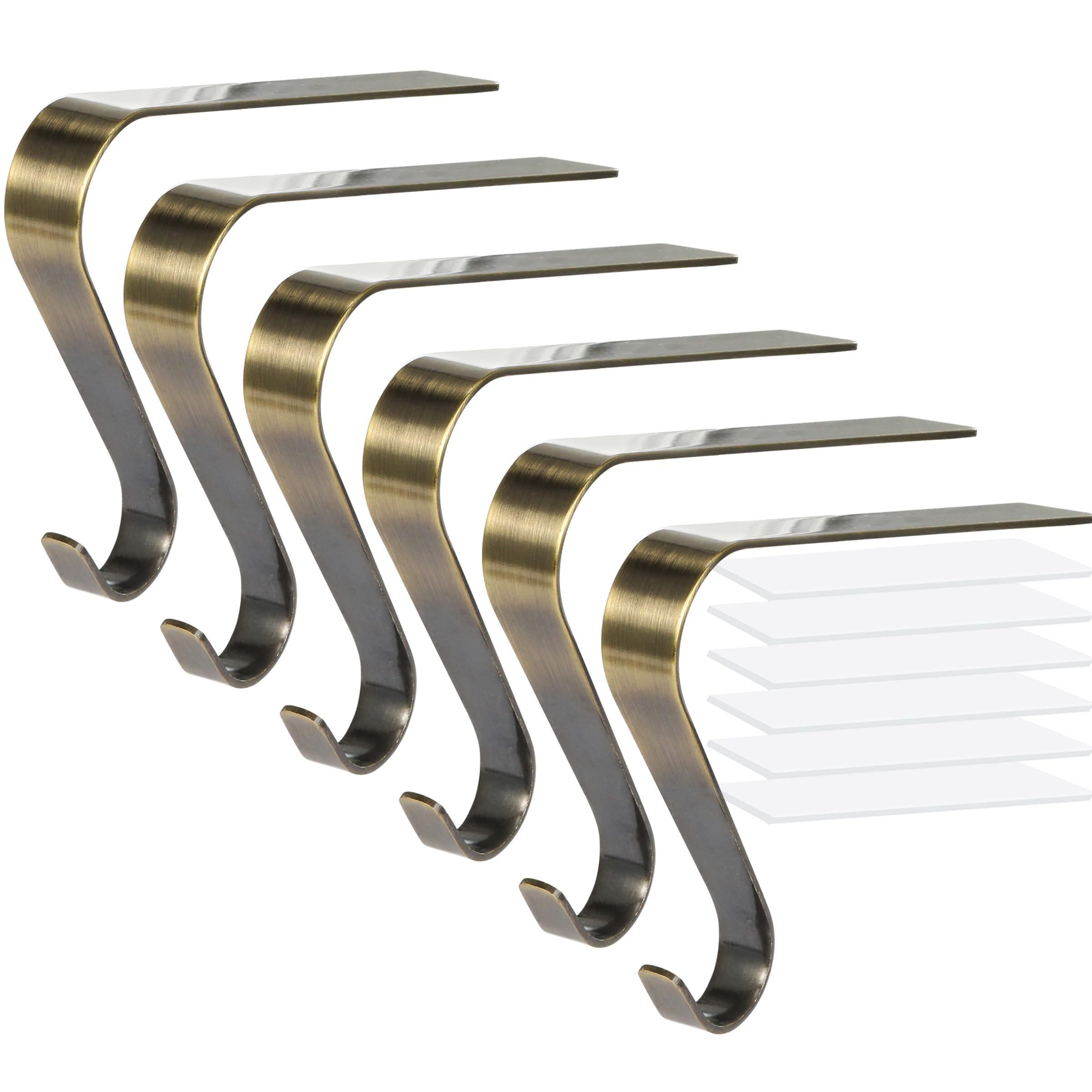 HMASYO Christmas Stocking Holders for Mantel Set of 6, Bronze Metal Fireplace Stocking Holders, Non-Slip Stocking Mantel Hangers Hooks for Christmas Party Decoration