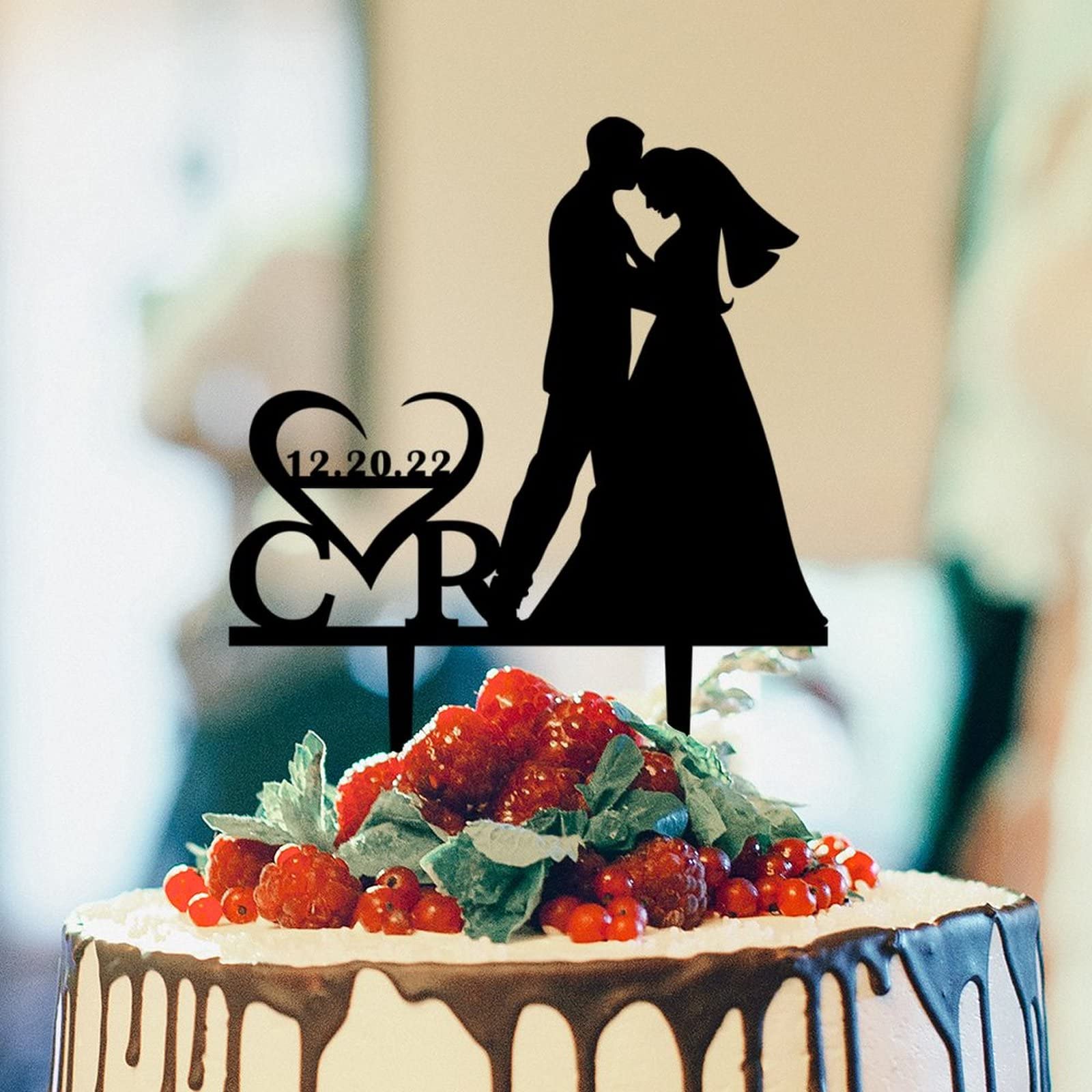 CARISPIBET Wedding Cake Topper Groom Kisses Bride On The Forehead Two Daughters Are Dancing And There Is A Pet Cat Forehead Kiss With Two Daughters Dancing 23178 - View #3