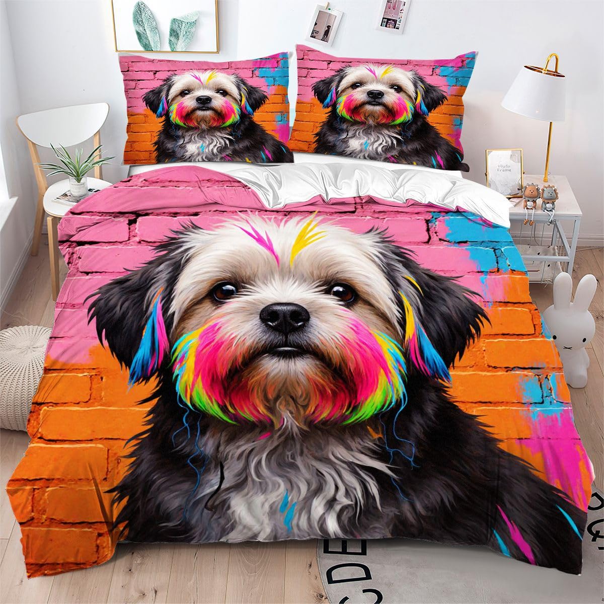 Housse de couette 160x200 chien animal 3D couleur douce sur la peau