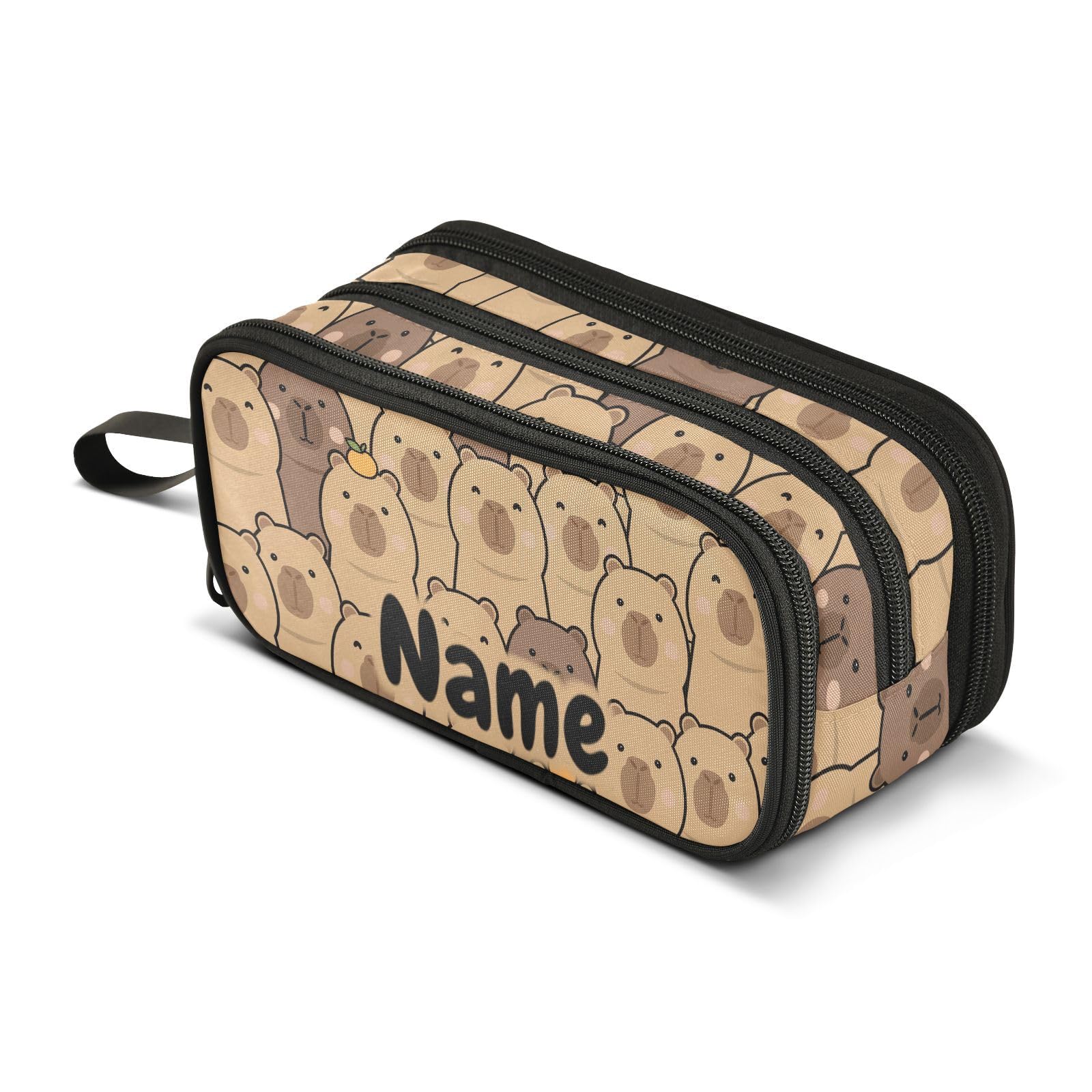 Mnsruu Custom Name Cute Capybara with Orange Pencil Case Boys Girls Personalized Pen Bag School Office Stationery Organizer Pencil Pouch Holder Kids Teens Adults