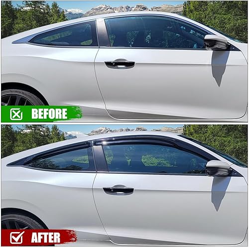 Miniatura 3 de IKON MOTORSPORTS Visera de ventana externa con cinta, compatible con Honda Civic Coupe 2Dr 10ª generación FC FC3 FC4 2016-2020, deflector de aire de