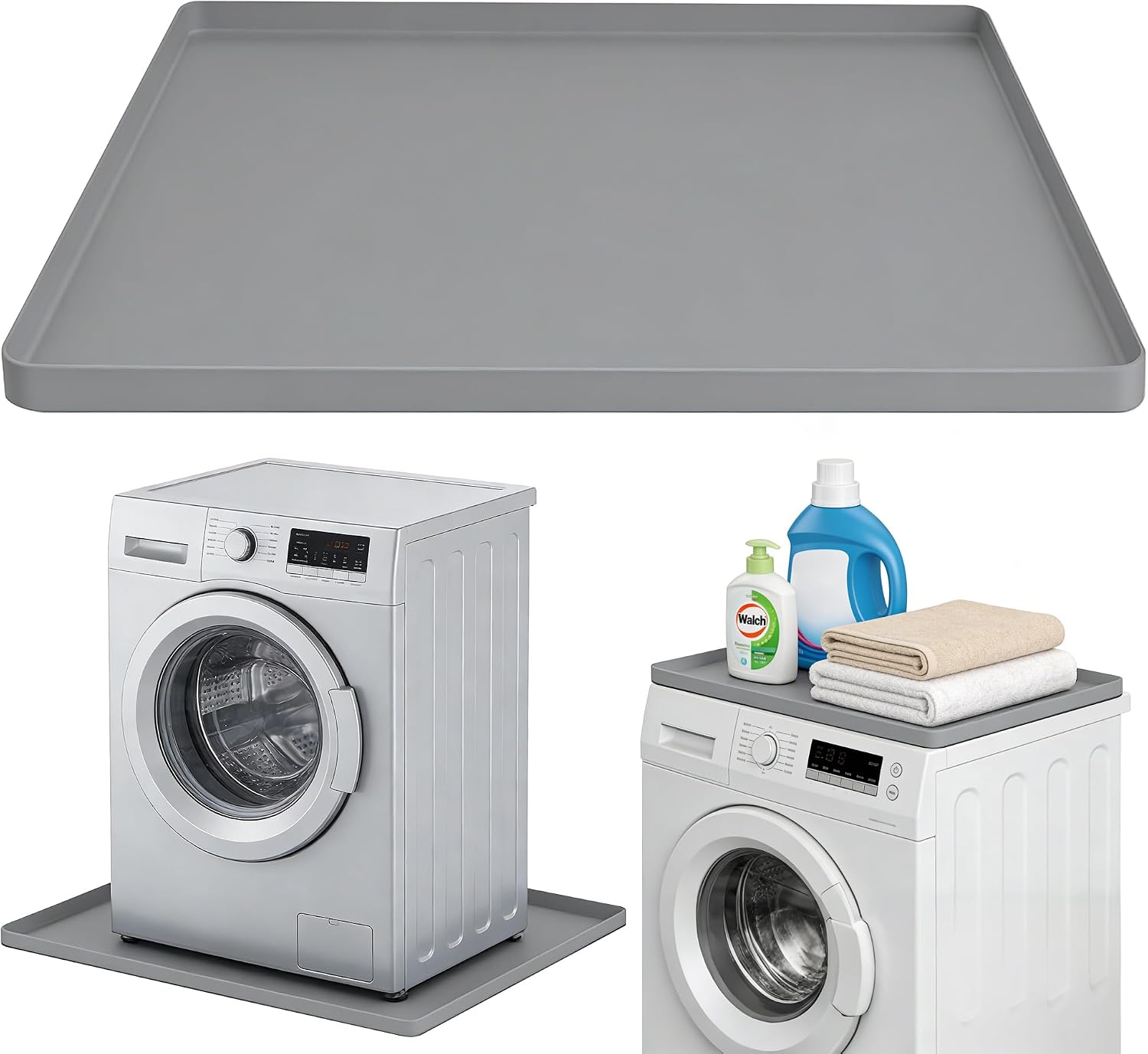 27"x27" Washing Machine Drain Pan– Duty Waterproof Washing Machine Tray with Raised Edge, Washer Tray for Floor Protection, Topper Protector Mat for Washers & Dryers (Gray, 27''x27''-1pcs)