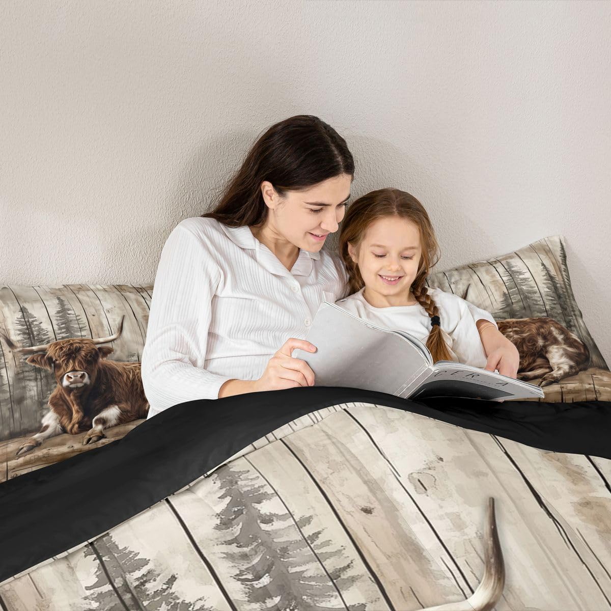 Erosebridal Rustic Highland Cow Bedding Set Queen Farm Animal Comforter Set for Kids Boys Men Western Country Forest Down Comforter Farmhouse Wildlife Bed Set Bedroom Decor