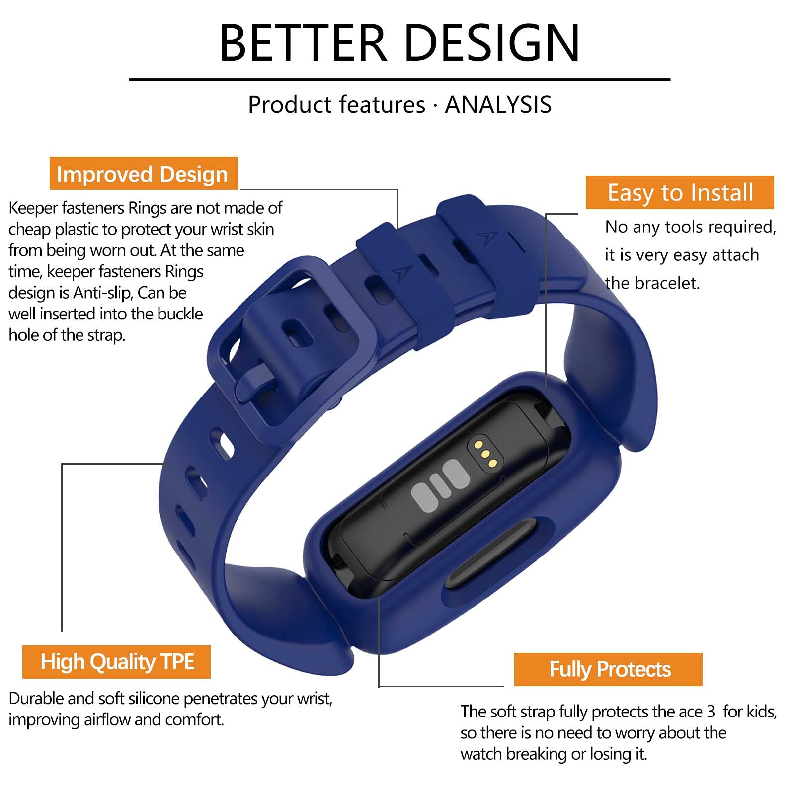 TopPerfekt Armbänder kompatibel mit Fitbit Ace 3 für Kinder, weiches Silikon, wasserdichtes Armband, Zubehör, Sportuhrenarmband Jungen Mädchen - 5