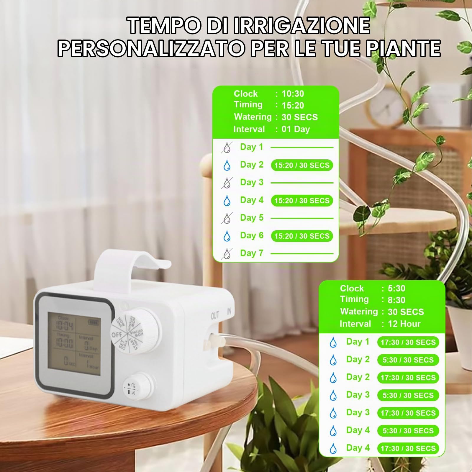 Sistema Irrigazione Automatica per Vasi Kit Irrigazione a Goccia Innaffiare Piante Vacanza per 15 Piante in Vaso da Interno, Balcone