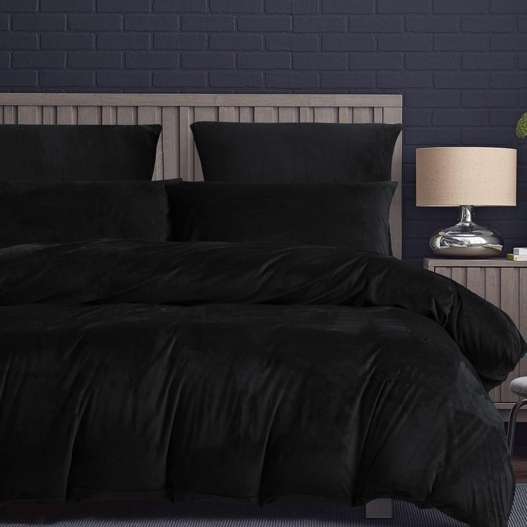 Housse de Couette Flanelle 200x200 Hiver Chaude Noir Polaire