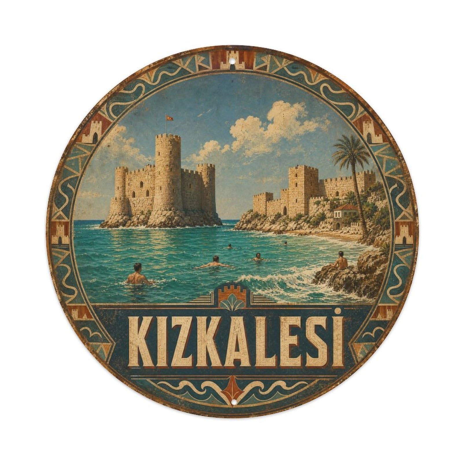 Mersin Kizkalesi Historic Turkey Culture Aged Vintage Metal Tin Sign