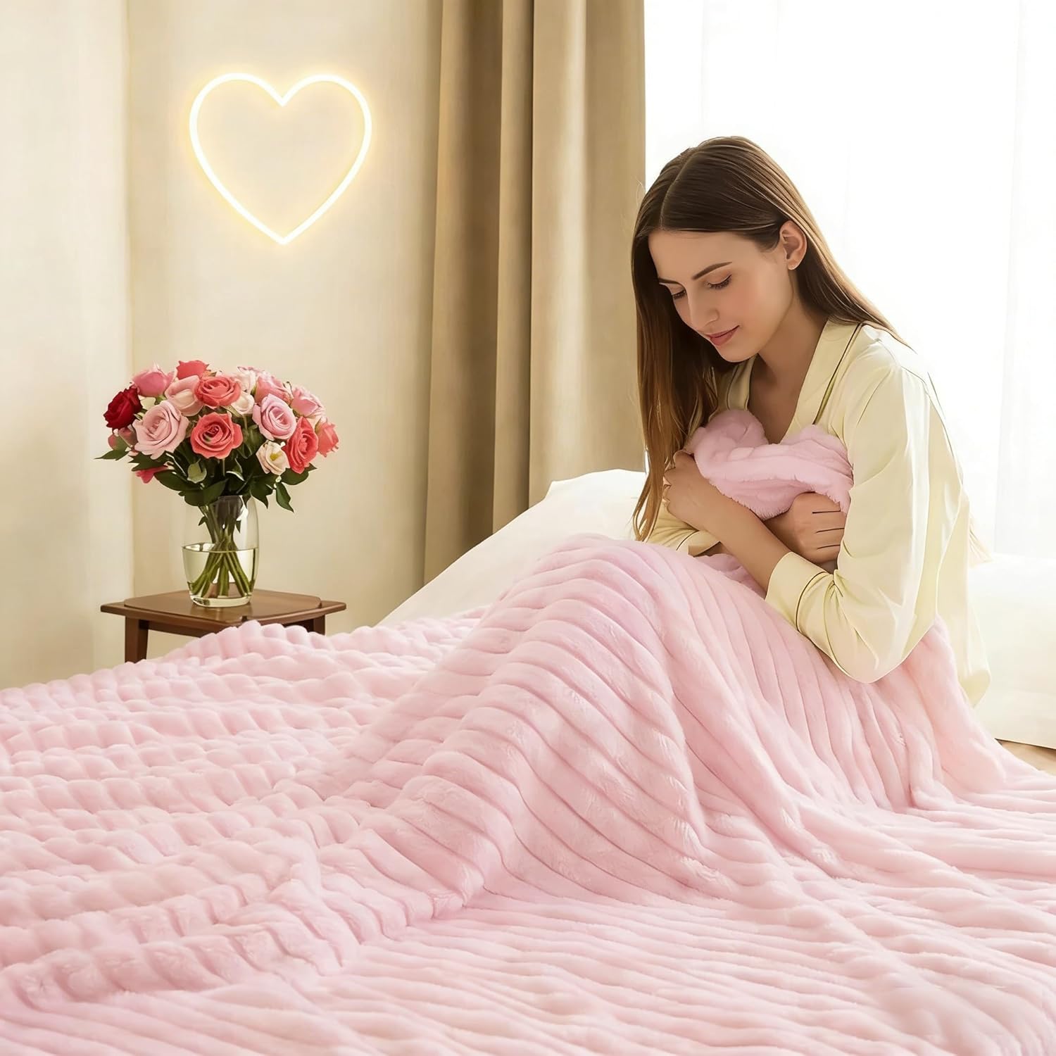 Soft Pink Throw Blanket for Couch - 300GSM Cozy Warm Fleece Blanket for Women, Cute Lightweight Bed Blankets Birthday Gifts for Her Him, Valentines Spring Home Room Decor, Pink, 50x60 Inches - Image 5