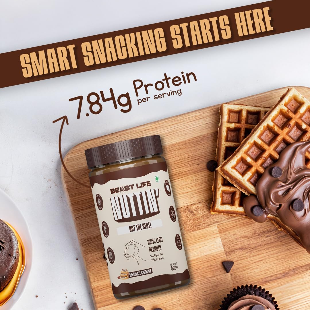 BeastLife Crunchy Chocolate Peanut Butter | 24.5 G Protein | 800 gm | 100% Peanuts, High Protein | Zero Palm Oil | Non‑GMO Nut Butter | Fitness-Friendly Spread | Zero Cholesterol 2