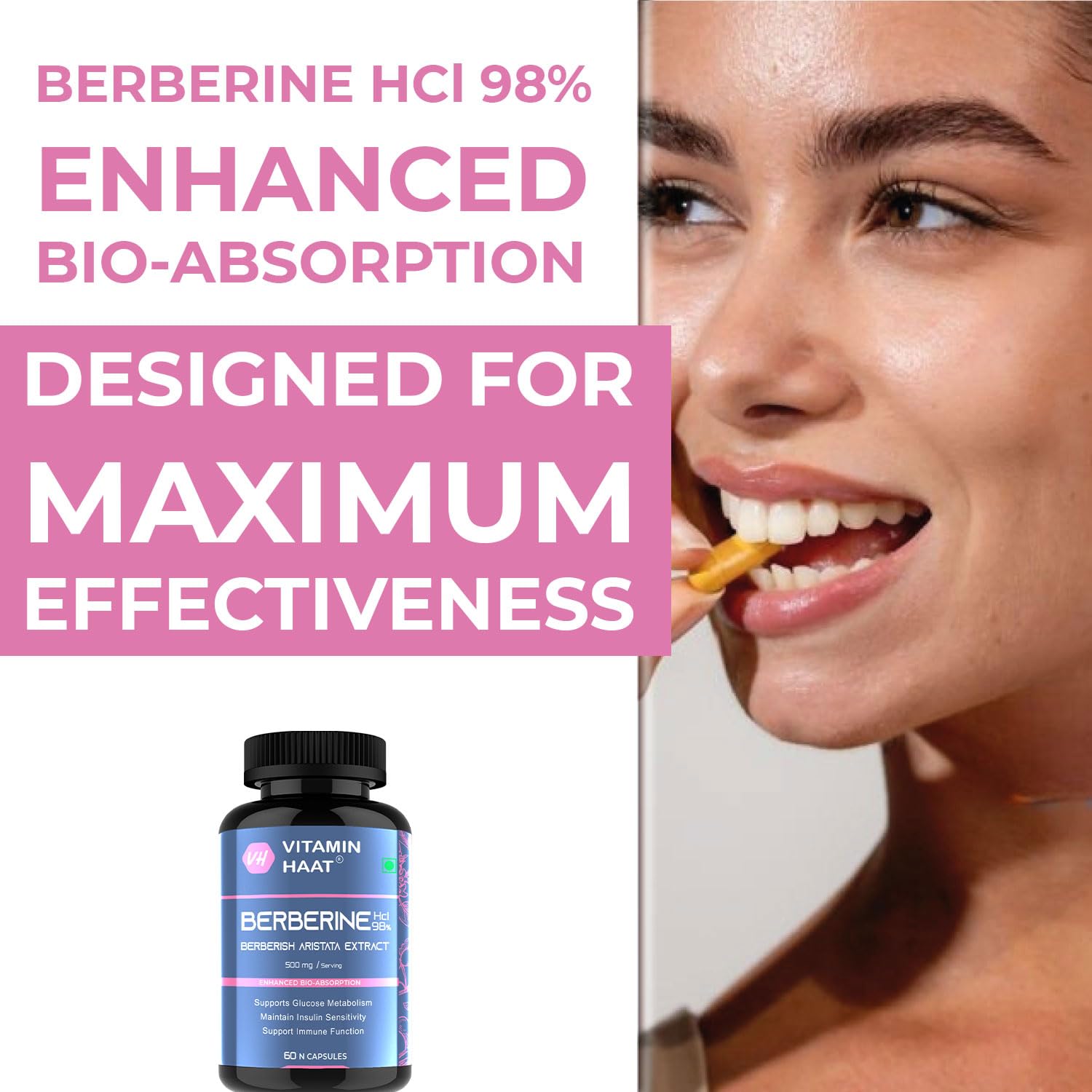 Berberine Supplements | Berberine HCL 500mg 98% Purity | Berberine Capsules for Metabolic Wellness & Daily Nutrition Support | High Strength Berberine Extract | 60 Capsules by VitaminHaat — Amazon image 5