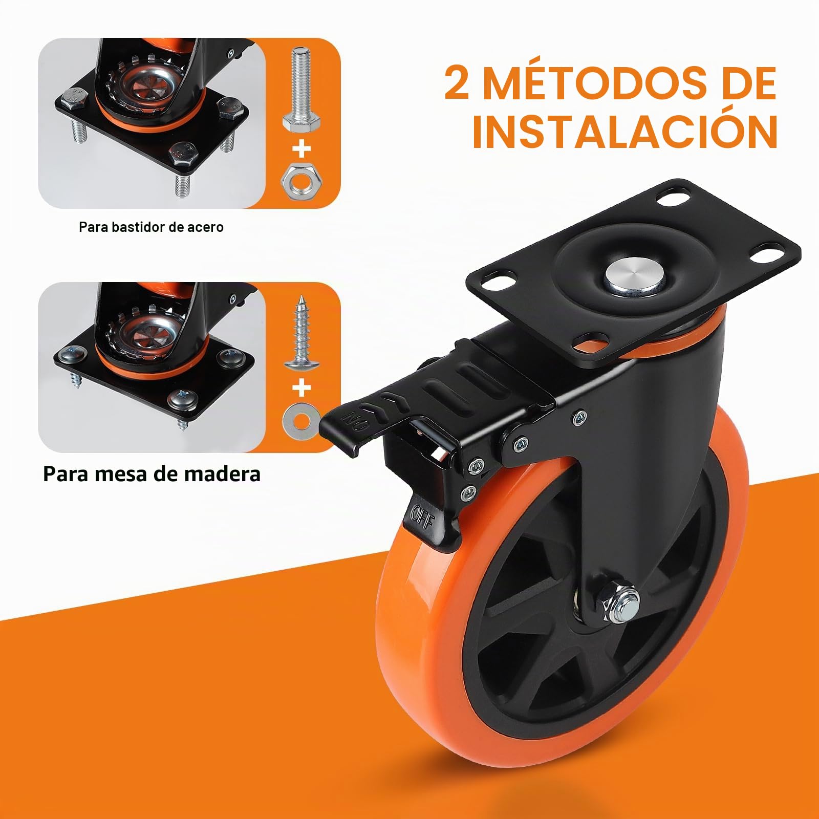 CPROSP Ruedas para Cargas Pesadas con Freno, 150 mm, Ruedas Giratorias | Ruedas de Transporte de Acero Inoxidable para Exteriores; Juego de 4; de 800 kg de Capacidad de Carga