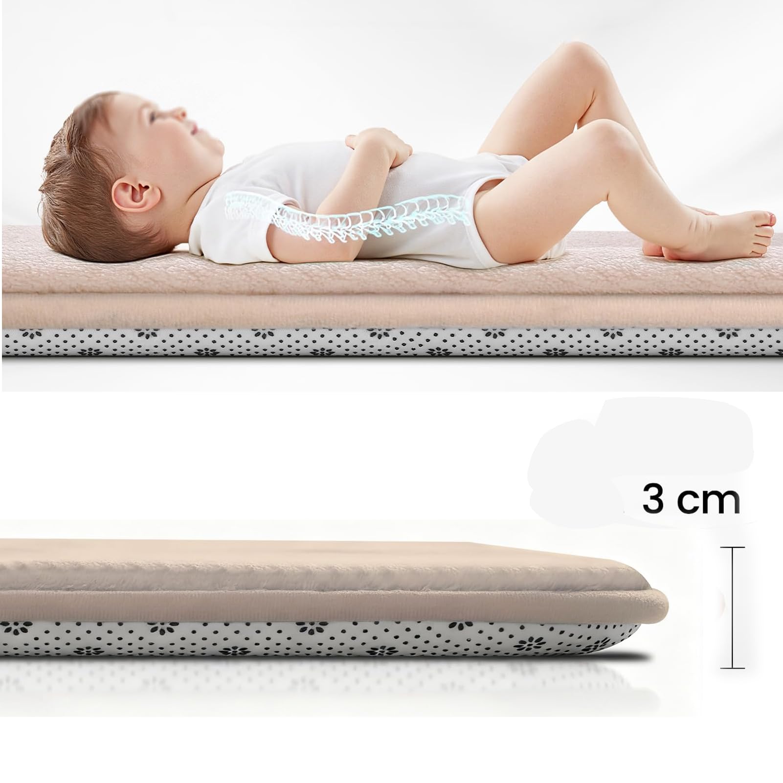 Tapis de Jeu pour bébé 120 x 180 cm Gris Foncé Pliable Mousse Étanche 3cm Velours Corail