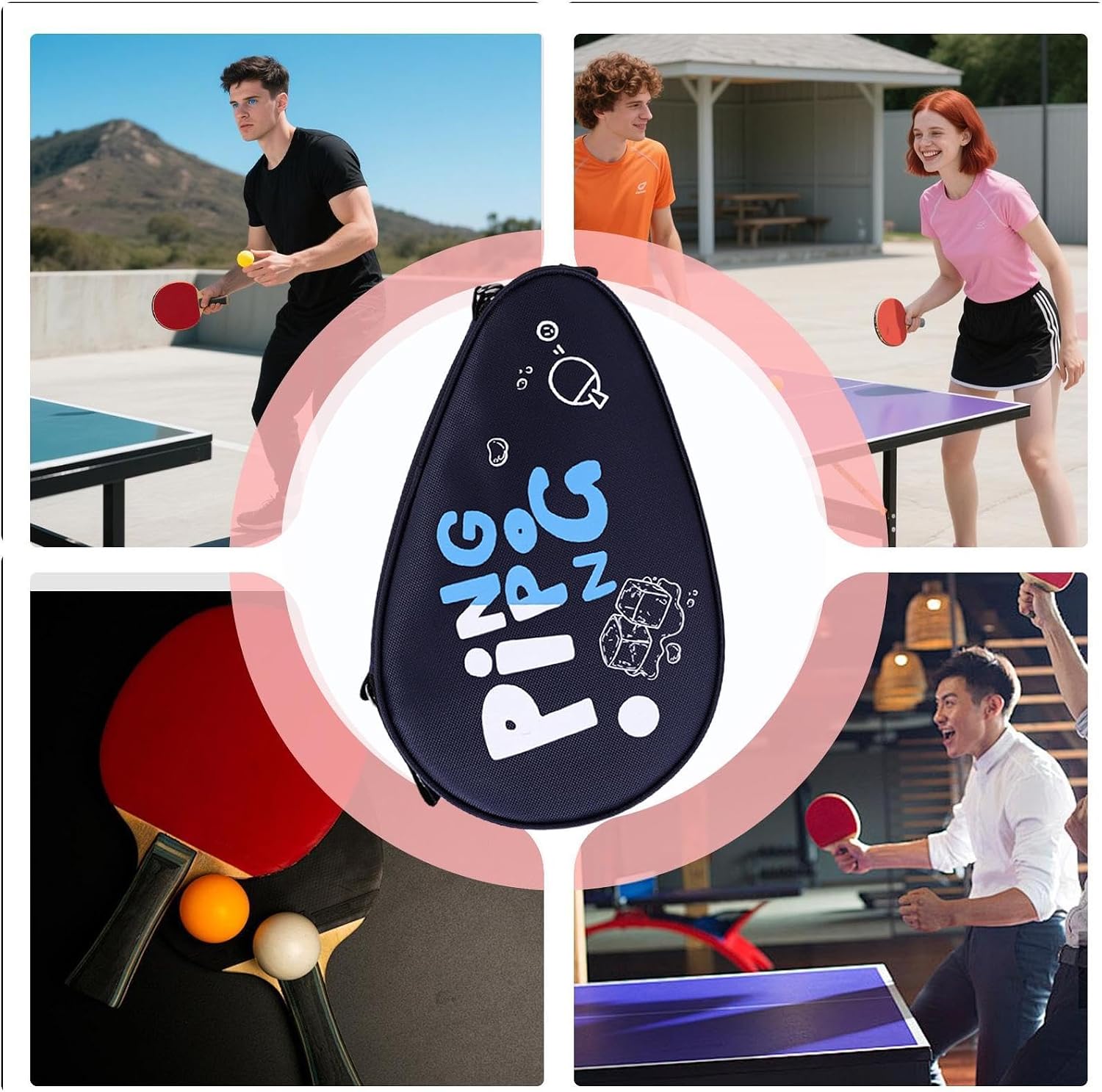 Table Tennis Racket Case Hard Shell Waterproof Holder | Adjustable Strap Table Tennis Bat Protector with Ball Compartment for Equipment Accessories for Outdoor Sports Travel