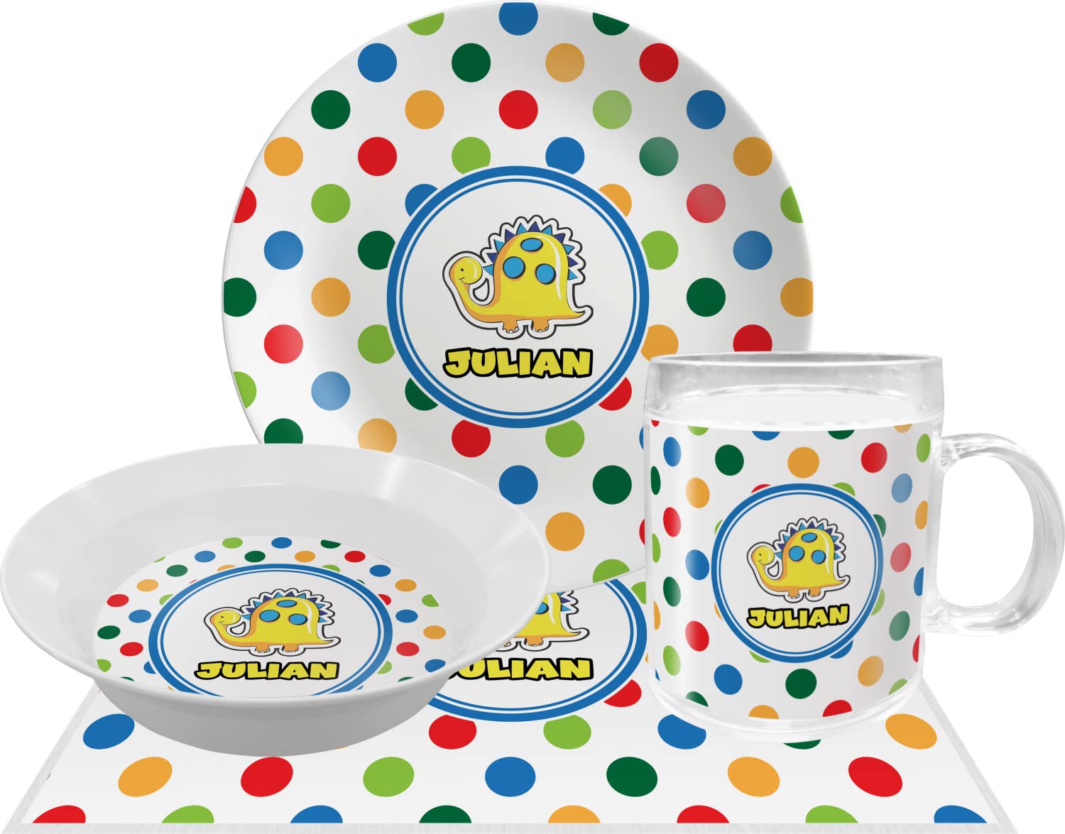 Personalized Dots & Dinosaur Melamine Bowl - 12 oz
