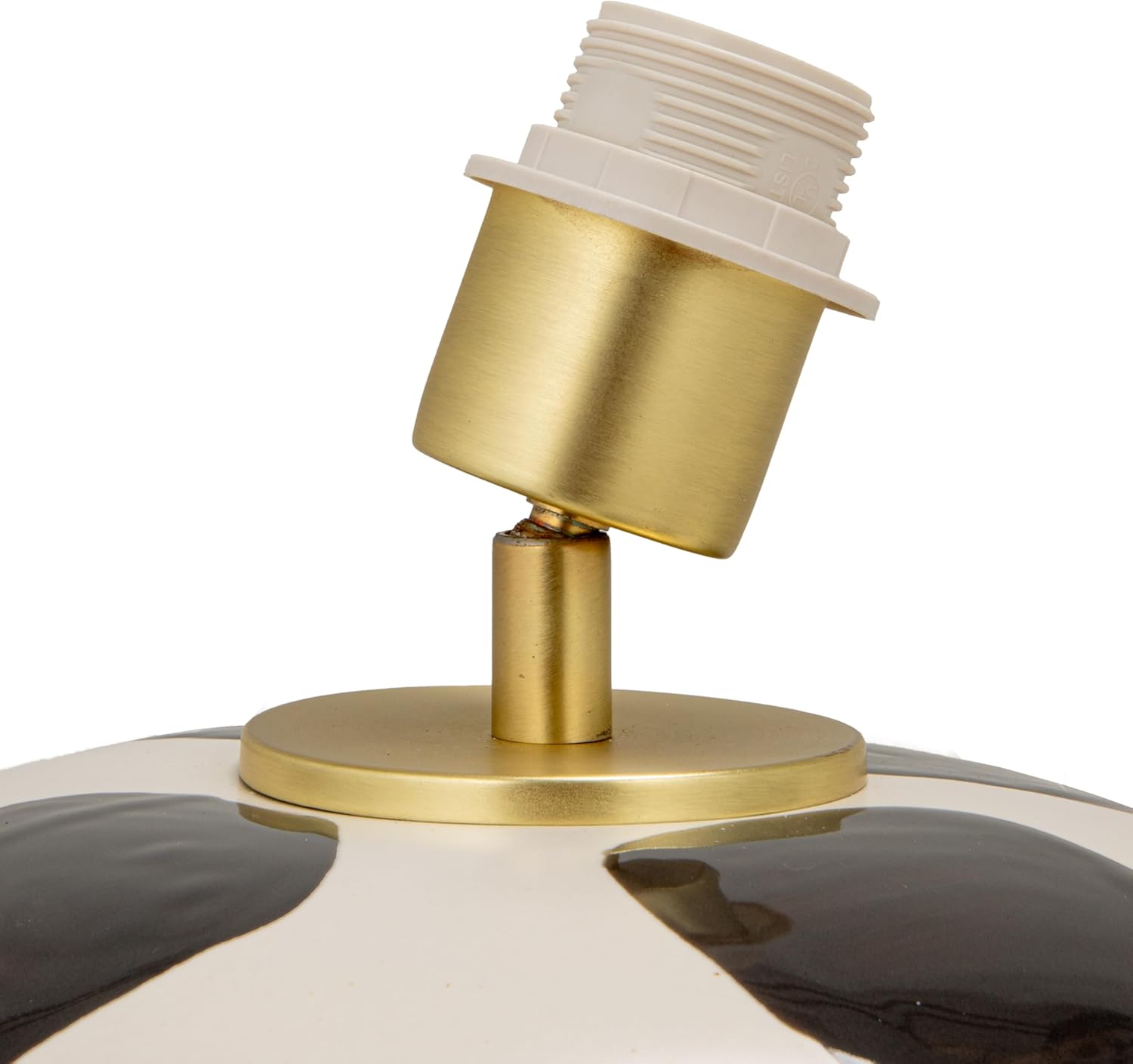 Creative Co-Op Stoneware Table Lamp with Abstract Design, Linen Shade and Inline Switch, Black and Cream