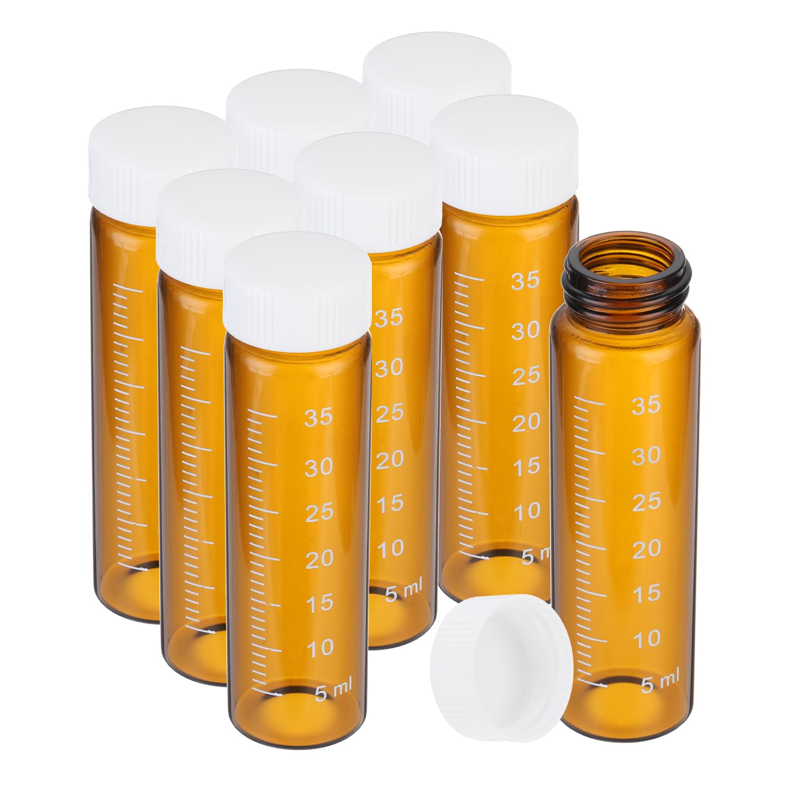 PATIKIL 8pcs 40ml Small Brown Glass Vials with White Screw Cap, Borosilicate Glass Graduated Sample Bottles for Solid Liquid Powder Storage