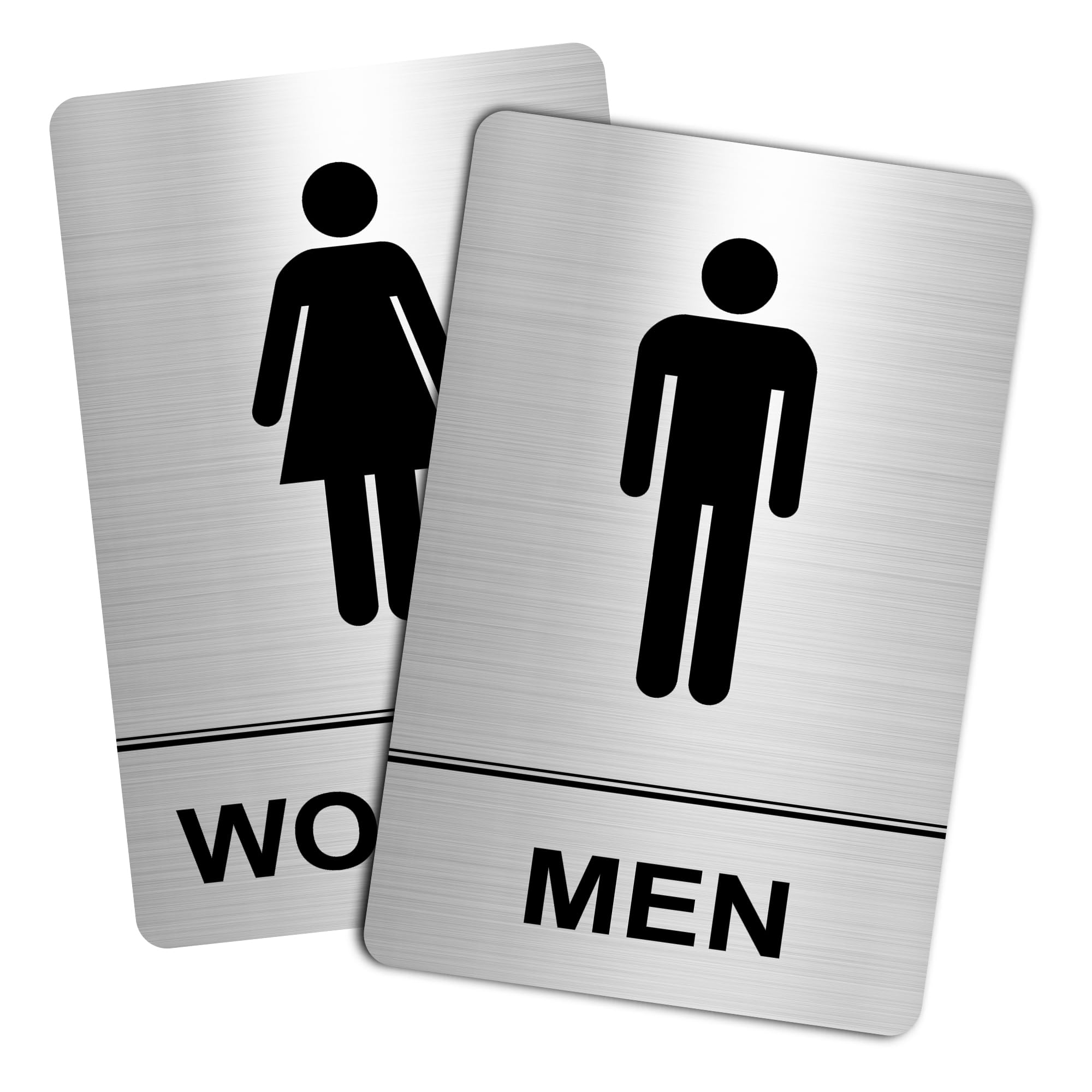 Restroom Sign - (2 Pack ) Metal Restroom Signs for Business with Strong Self-Adhesive, Bathroom Signs for Home Door or Wall, Ideal Unisex Restroom