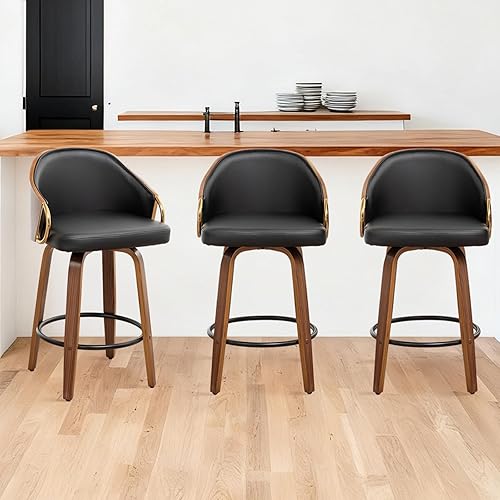 Miniatura 30 de Taburetes de bar de altura de mostrador, sillas de bar modernas ajustables de mediados de siglo con patas y brazos de acero inoxidable dorado para