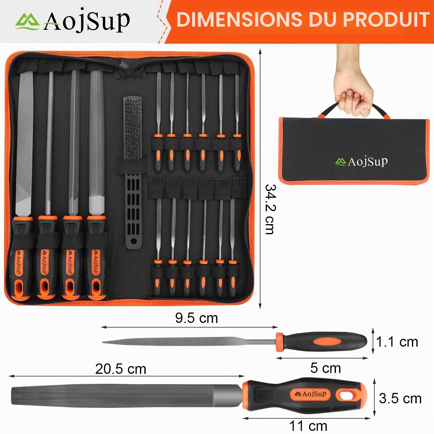 17Pcs Limes et Râpes, AojSup Lime Metal en Acier Forgé T12, 4x Grand Limes Metal, 12x Lime Aiguille Metal et 1x Brosse de Nettoyage, Lime à Metaux pour Menuiserie/Sculpture/Travaux Manuels/Atelier