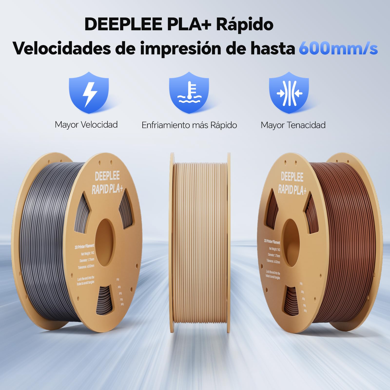 DEEPLEE Filamento PLA+ 1.75 mm 1 kg Negro Alta Velocidad 30-600 mm/s Precisión ±0.02 mm