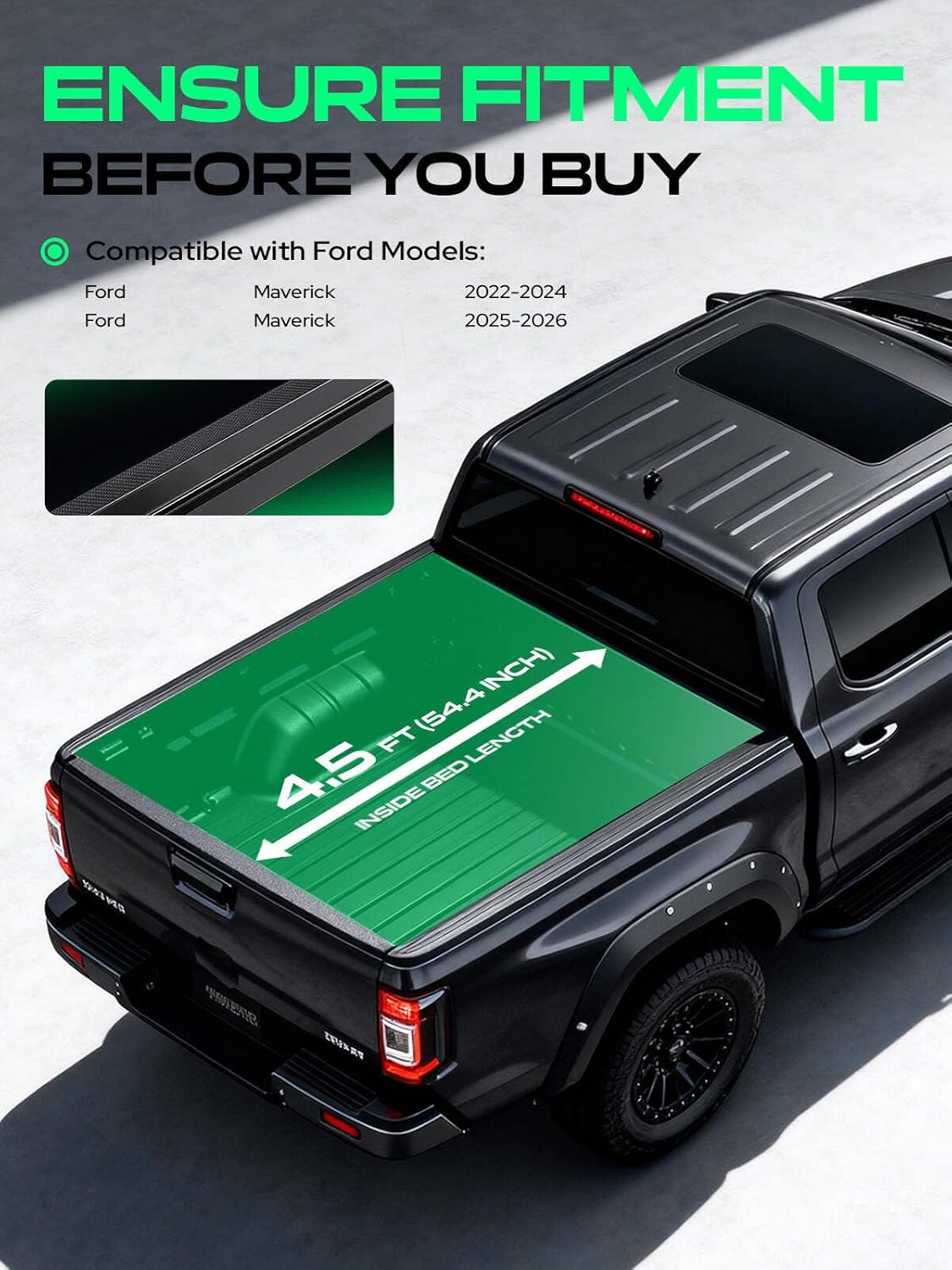 YHTAUTO Soft Roll-Up Tonneau Cover Truck Bed for 2022 2023 2024 2025 2026 Ford Maverick 4.5 FT Bed (54.4") | Auto Locking System | All Weather Protection