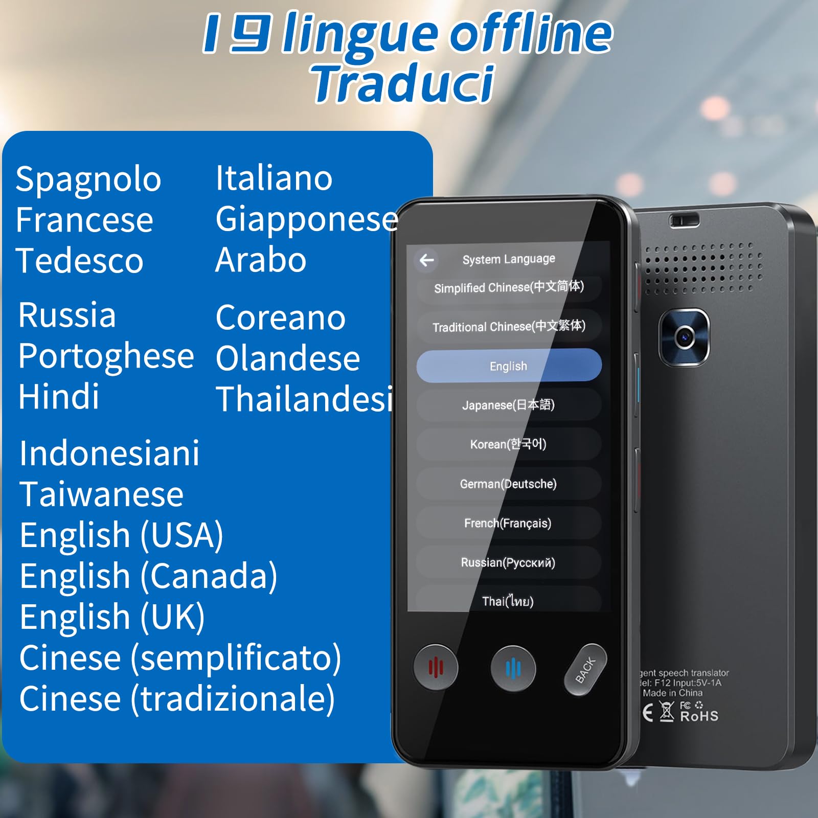 Dispositivo di traduzione lingua, Traduttore AI Intelligente di 143 Lingue con,Traduzione Offline e Traduzione Istantanea Bidirezionale,imparare regali di viaggio d'affari