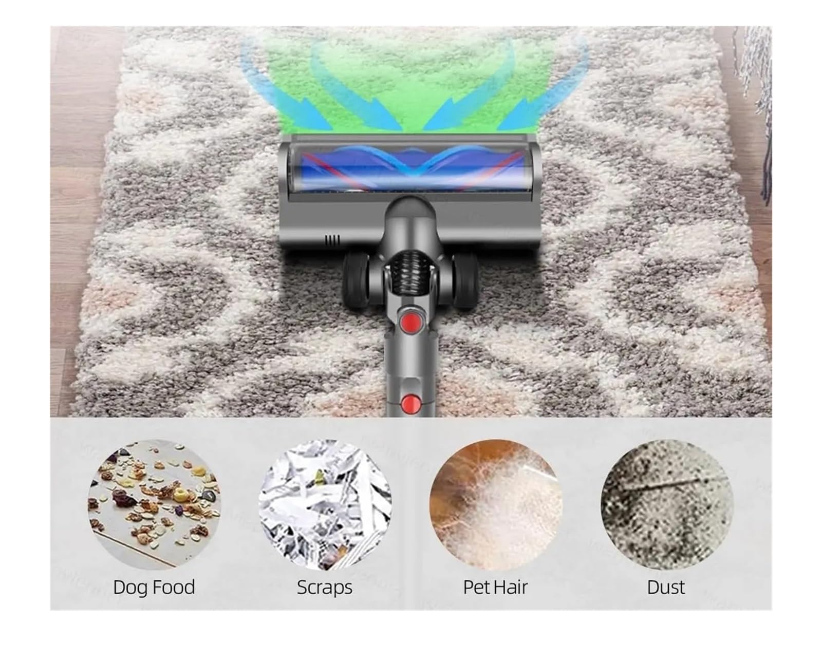 Tête d'aspirateur avec pièces de lumières LED vertes