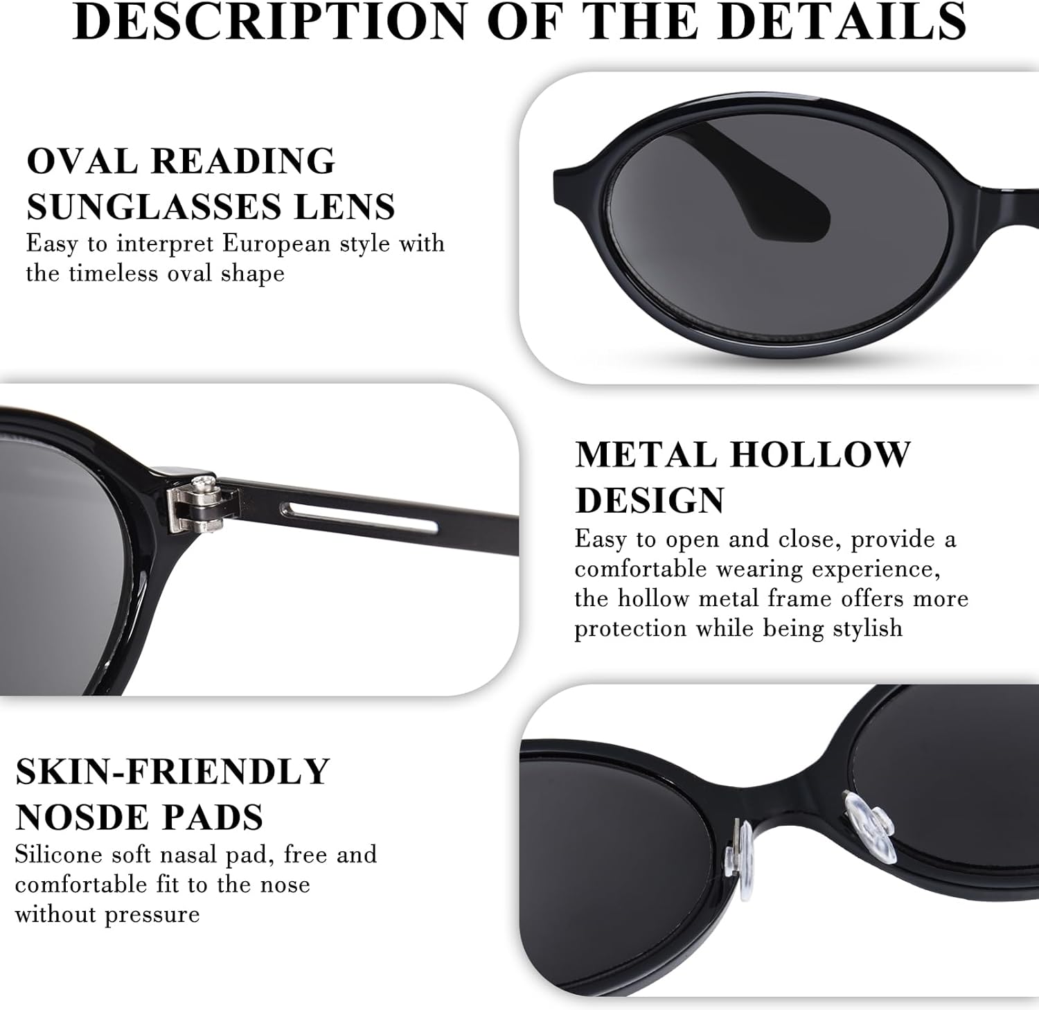 Reading Sunglasses Womens Retro 90s Oval Full Lens Sun Readers UV400 Outdoor Sunglasses Shades with Readers Built-in - Image 4