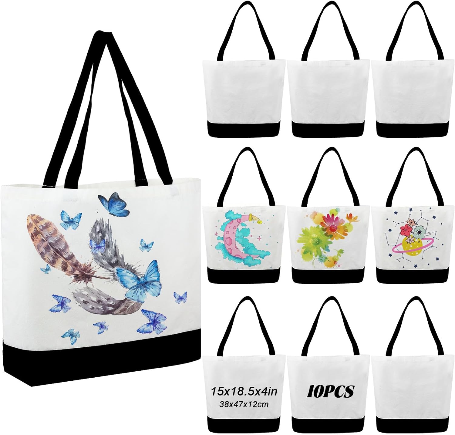 10 Pcs Sublimation Tote Bags Bulk Canvas Plain Bag DIY