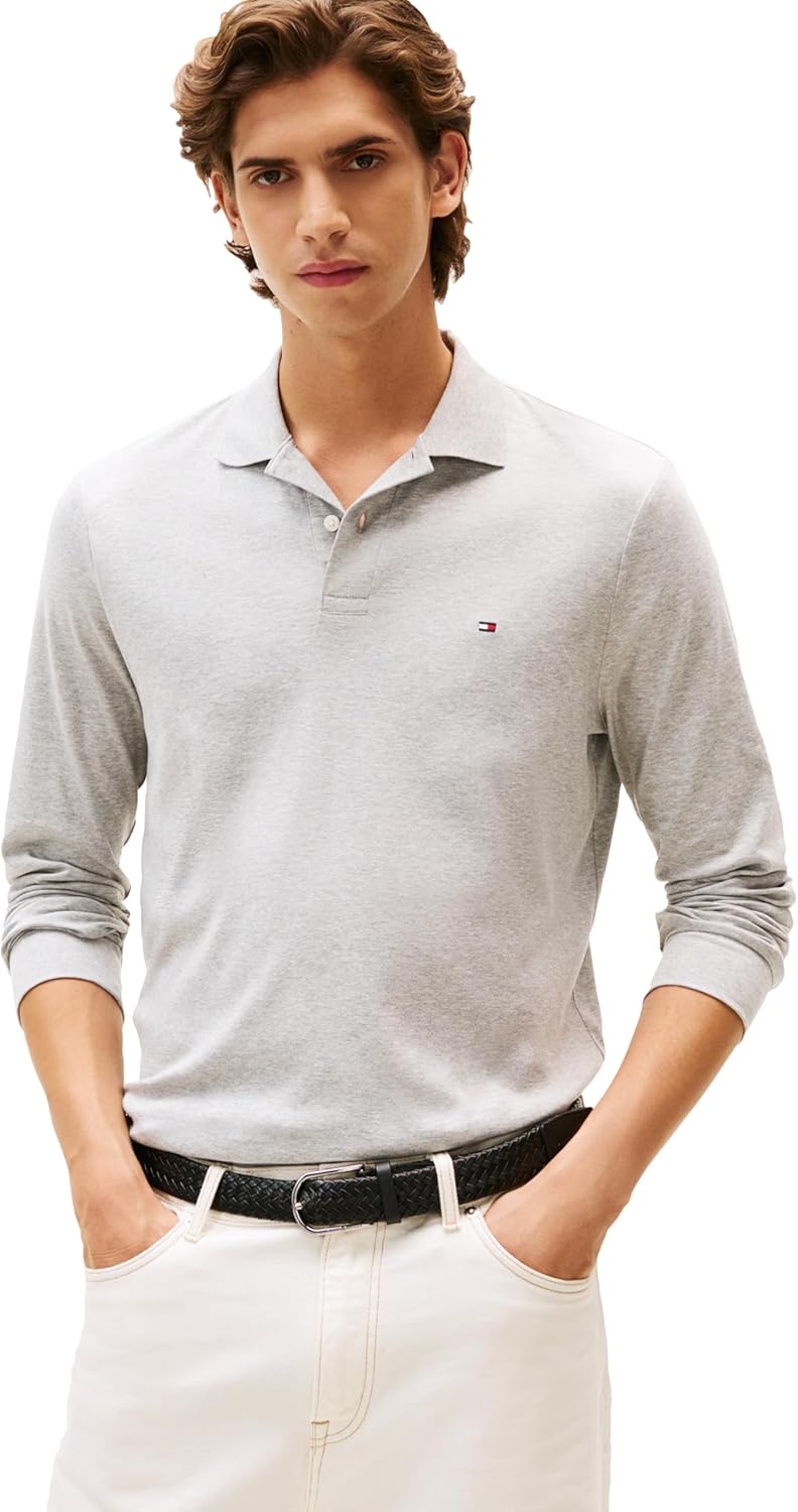 Tommy Hilfiger Men's Long Sleeve Casual Polo Shirts in Regular Fit with Liquid Cotton