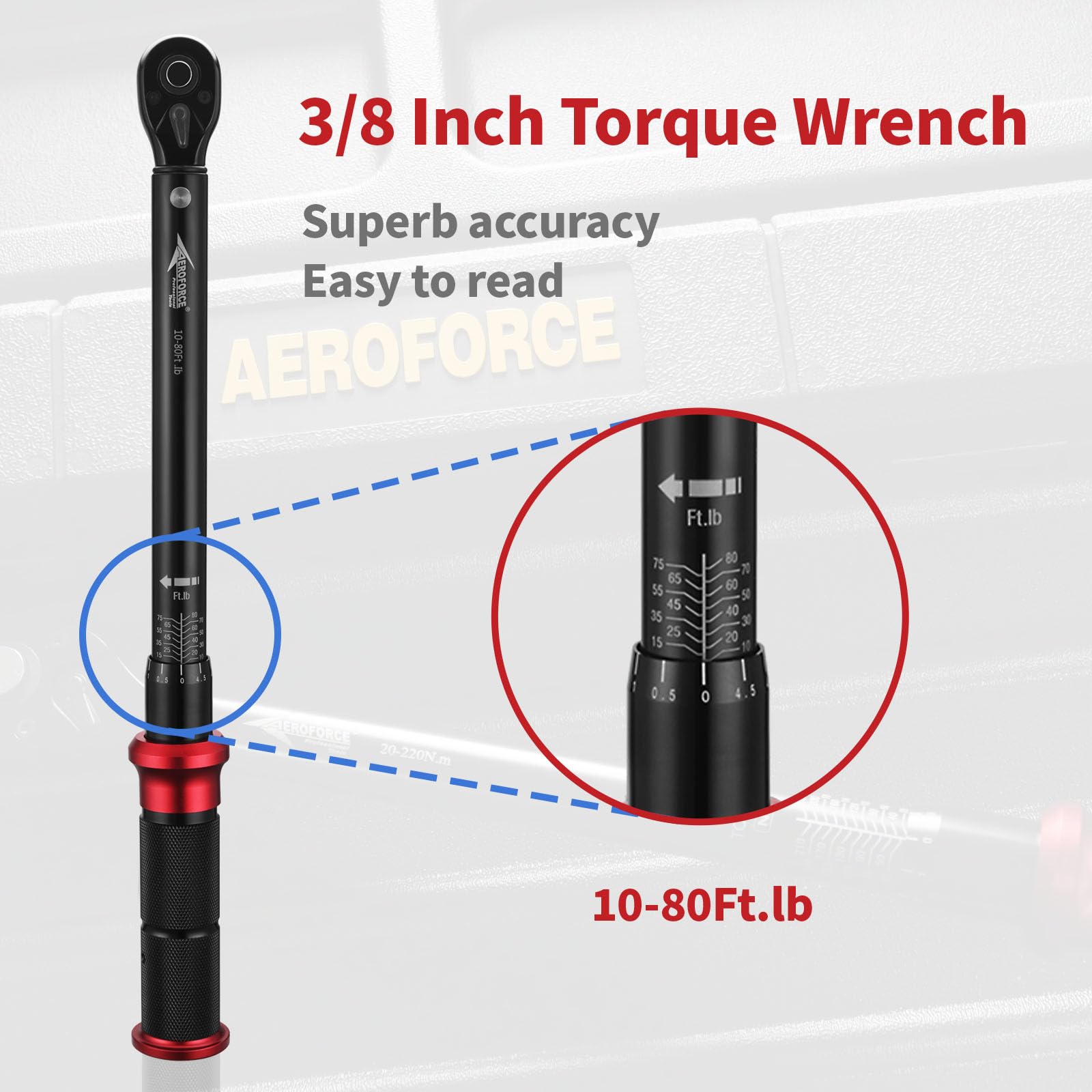 AEROFORCE Clé dynamométrique 3/8" (13,6-108,8 Nm), 72 dents ± 3 % CW Précision de couple professionnelle pour vélo, moto et voiture