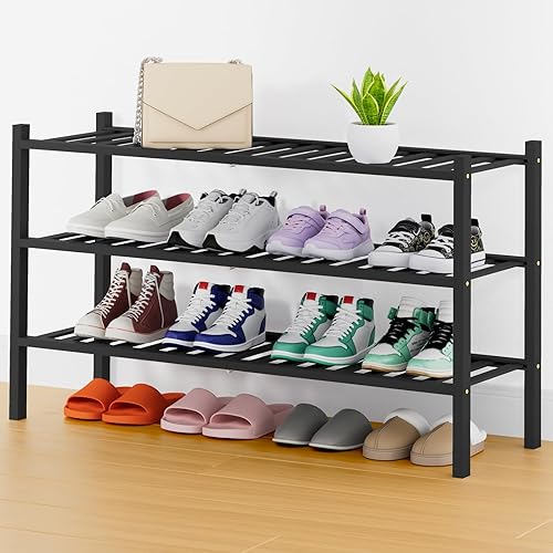 Miniatura 72 de Smiry Estante para zapatos, organizador de zapatos de bambú de 2 niveles, estante de almacenamiento de zapatos de madera apilable independiente para