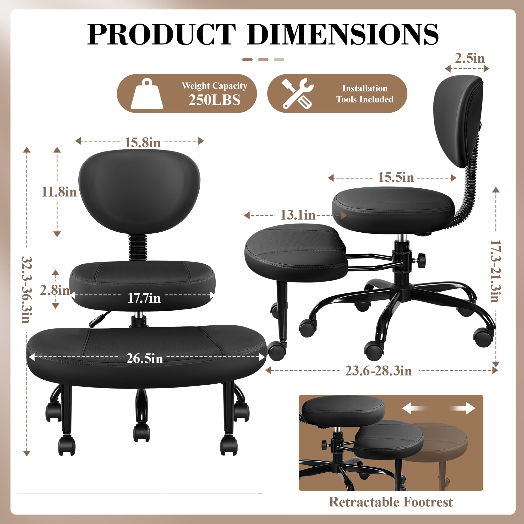 AtHope Silla de dibujo, silla de oficina alta, silla de escritorio ergonómica, con anillo reposapiés ajustable, soporte lumbar 3D, reposabrazos abatibles, taburete de escritorio giratorio para trabajo