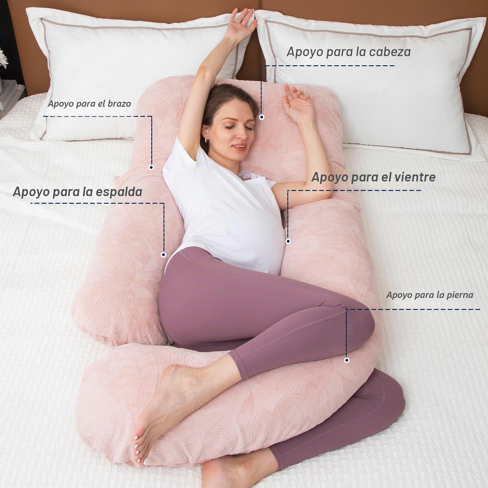 Almohada de maternidad de espuma viscoelástica triturada para dormir, almohada de maternidad para mujeres embarazadas, soporte abdominal, cuerpo entero en forma de U (espuma viscoelástica