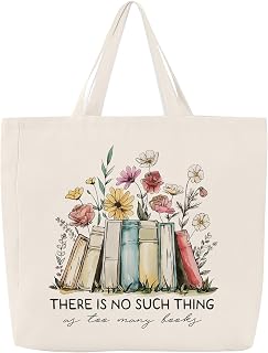 Canvas Book Tote Bag, Book Lover Gifts for Women,Bookish Presents Reading Accessories Christmas Gifts for Librarian,Teacher