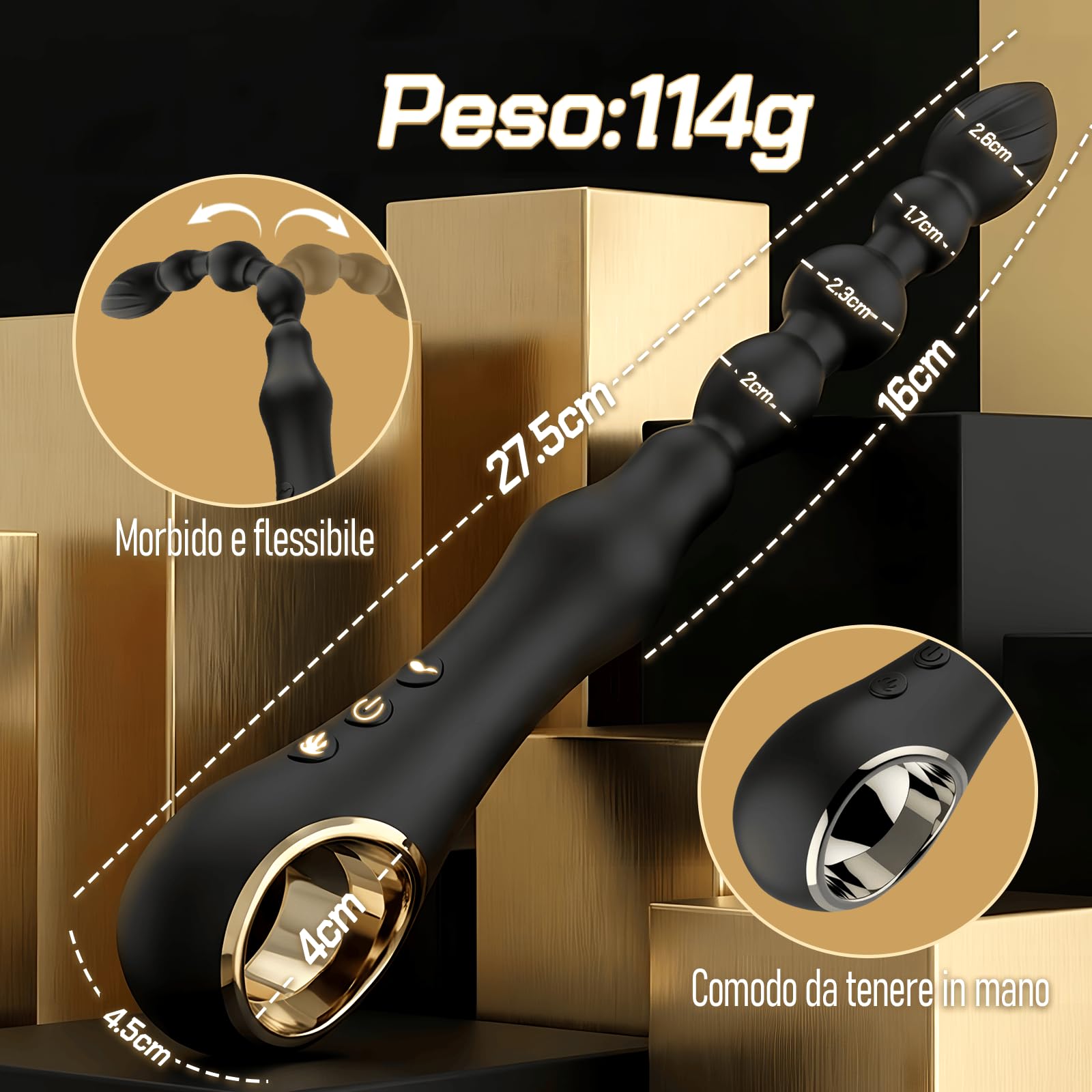 Vibratore Perline Anale Plug Massaggiatore Prostatico Punto G Dilatatore con 7 Modalità di Vibrazione con Funzione Riscaldante Anale Vibrante per Coppie Massaggiatore per la Prostata Anali Plug