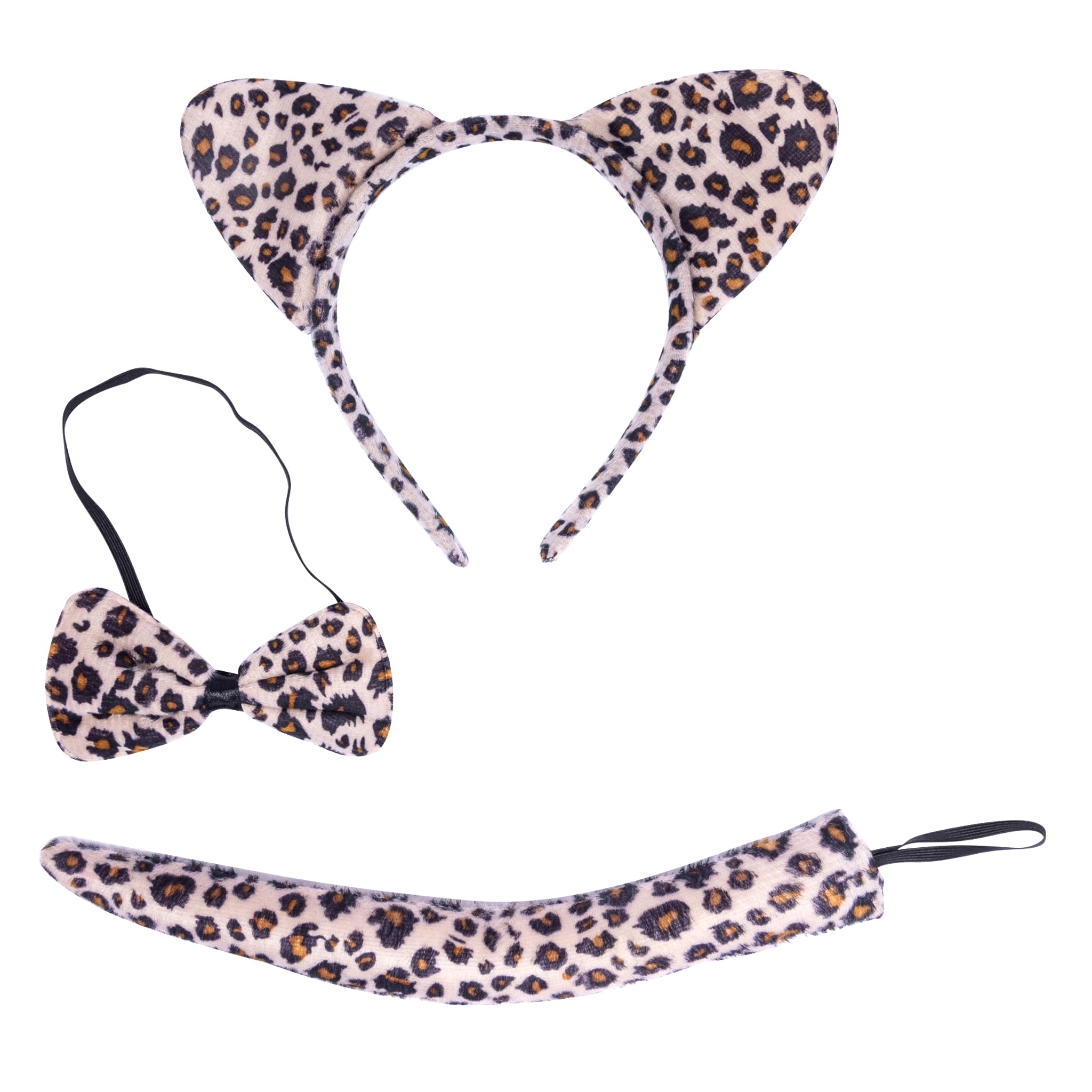 evelay leopard Animal Ears and Tail Set Headband Fancy Dress Party Halloween Costume Multi Colour Multi Animals Accessory ONE SIZE FITS ALL (LEOPARD)