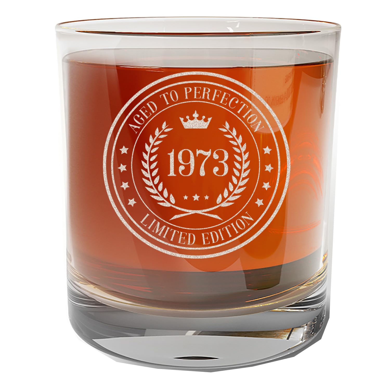 Spotted Dog CompanyVintage 1973 Etched 11oz Whiskey Rocks glass - 50 years old - 50th Birthday Gifts for Men, Decorations Decor, Scotch Bourbon Gift for Him Dad Anniversary Circle