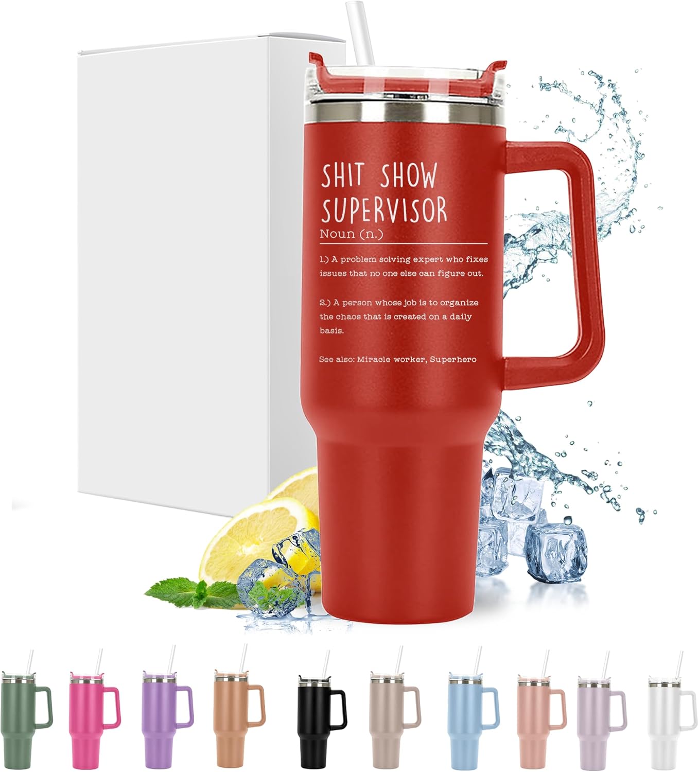 Personalized Tumbler 40 oz Laser Engraved, Insulated Cup with Handle, Lid and Straw - Mug Funny Employees Tumbler Cups, Stainless Steel Double WallTravel Coffee Mug for coworker