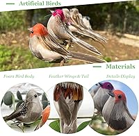 Vista 5 de LWINGFLYER 6 piezas de espuma artificial de simulación de pájaro gorrión adornos con clip en pájaros decorativos con plumas para decoración de árbol